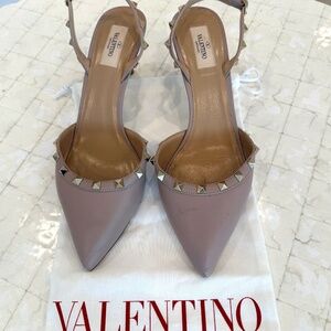 Valentino Rockstud Slingback Heels, Size 41.5, Blush